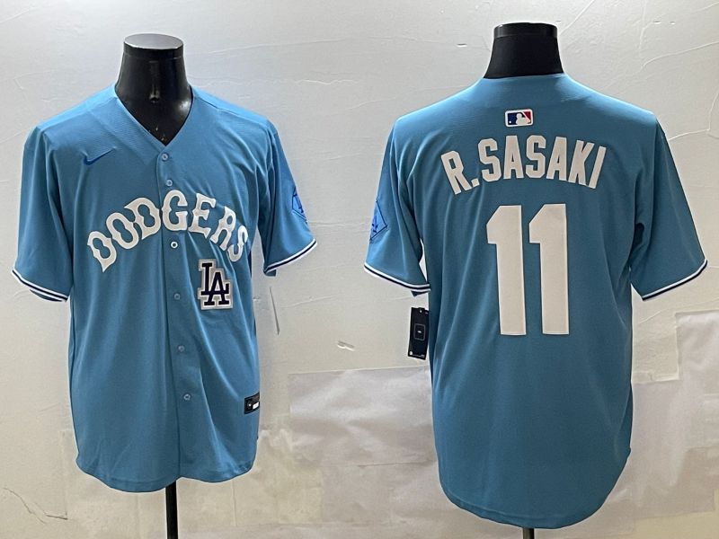 Men Los Angeles Dodgers 11 R.Sasaki Light Blue Joint Name 2025 Nike MLB Jersey style 11